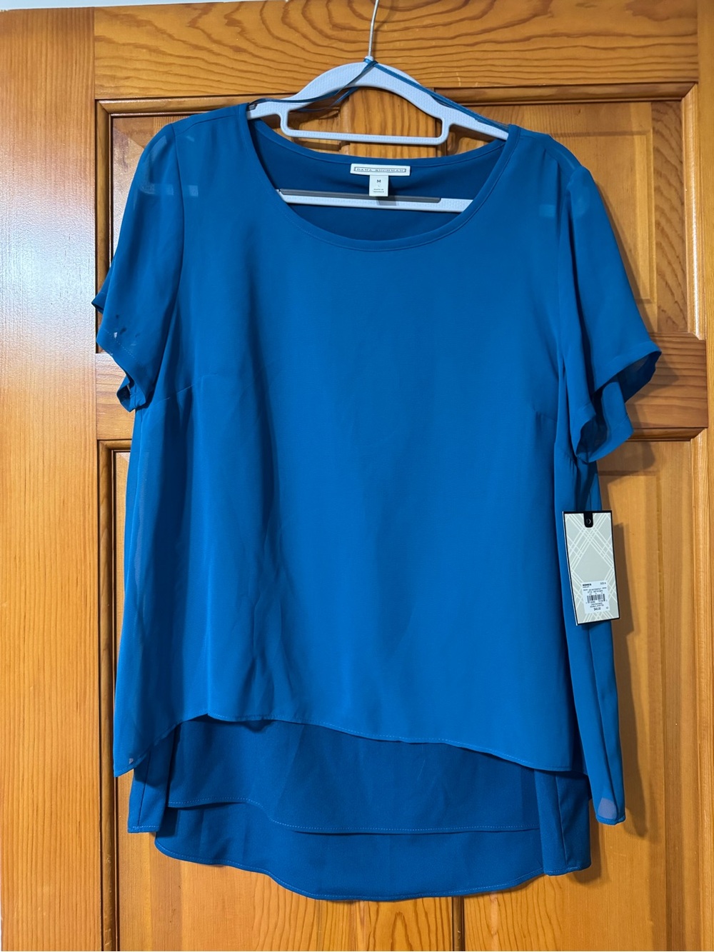 Dana Buchman Teal Layered Chiffon Short-Sleeve Blouse